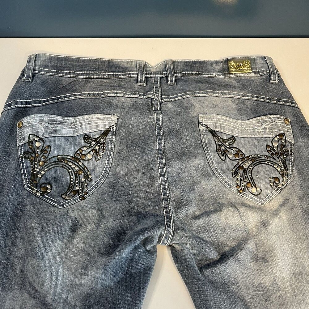 VTG Apple Bottoms Straight Leg Jeans Womens SZ 11/12 Low Rise Y2K Studded Denim